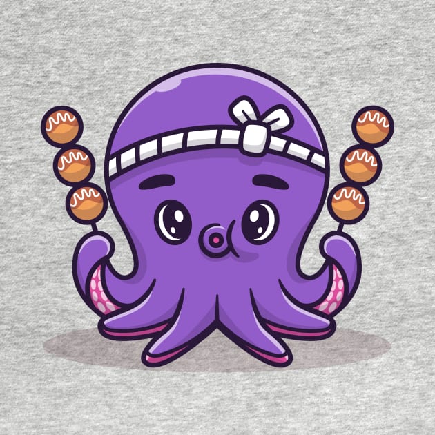 Cute Octopus With Takoyaki Cartoon Vector Icon Illustration by Catalyst Labs